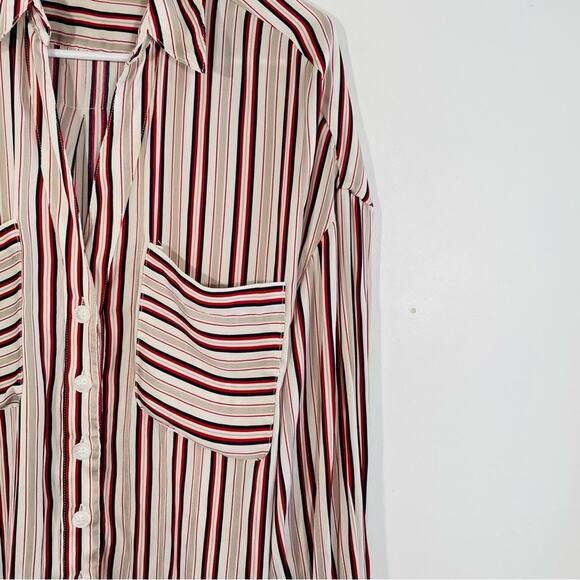 Free People Mad About You Satin Striped V Neck Button Down Shirt Medium - Picture 7 of 15